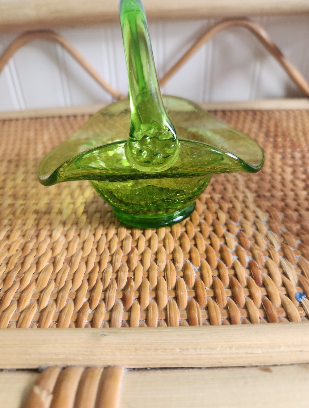 Indiana Glass Vintage Crackle Glass Basket